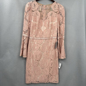 Tadashi Shoji Mini Oliver Dress Women 4 Lace Bell Sleeve Floral Pink MOB Cottage